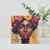 Floral Afro Vrouw Portret Feestdagenkaart (Staand voorkant)