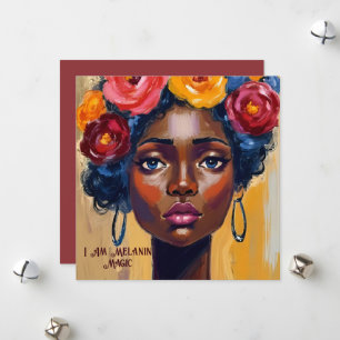 Floral Afro Vrouw Portret Feestdagenkaart