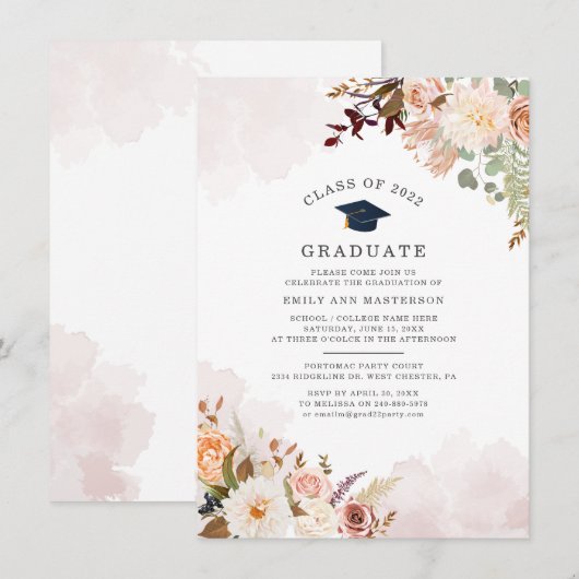 Floral Afstudeerder Party Afstuderen 2025 Kaart (Voorkant / Achterkant)