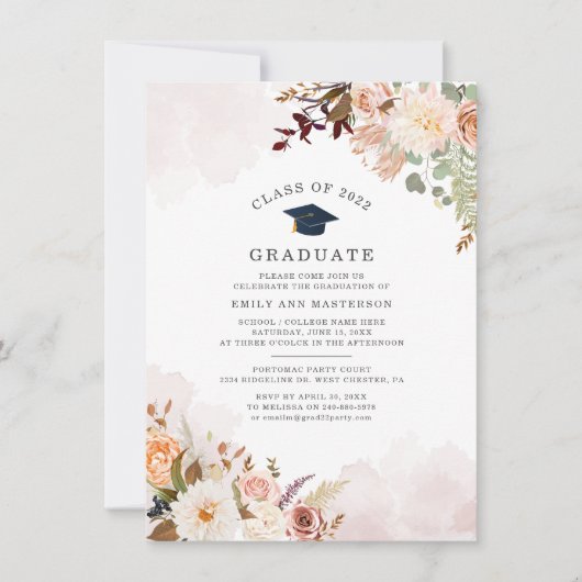 Floral Afstudeerder Party Afstuderen 2025 Kaart (Voorkant)