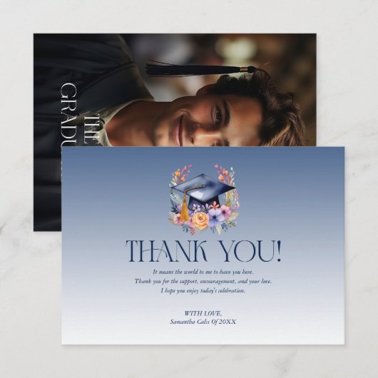 Floral Afstudeerder Pet Dank u kaart (Voorkant / Achterkant)