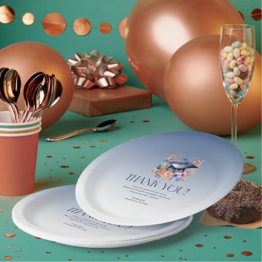 Floral Afstudeerder Pet Dank u kaart Papieren Bordje (Multi)