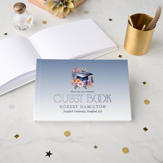 Floral Afstudeerder Pet Graduation Party Invitatio Gastenboek (Voorkant open)