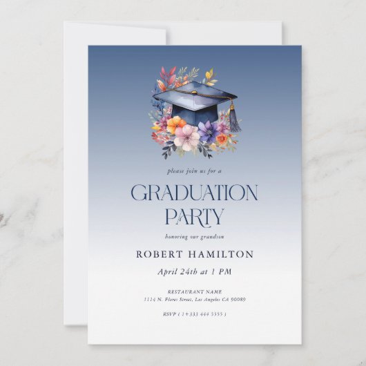 Floral Afstudeerder Pet Graduation Party Invitatio Kaart (Voorkant)