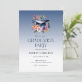 Floral Afstudeerder Pet Graduation Party Invitatio Kaart (Staand voorkant)