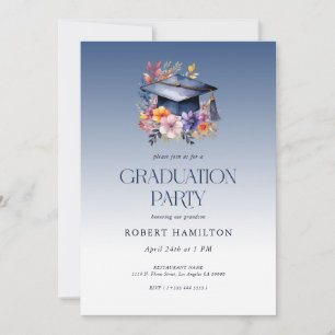 Floral Afstudeerder Pet Graduation Party Invitatio Kaart