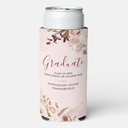 Floral Afstuderen 2024 Script gepersonaliseerde pa Seltzer Blikjeskoeler (Seltzer Achterkant)