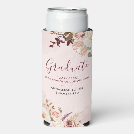 Floral Afstuderen 2024 Script gepersonaliseerde pa Seltzer Blikjeskoeler (Seltzer Voorkant)