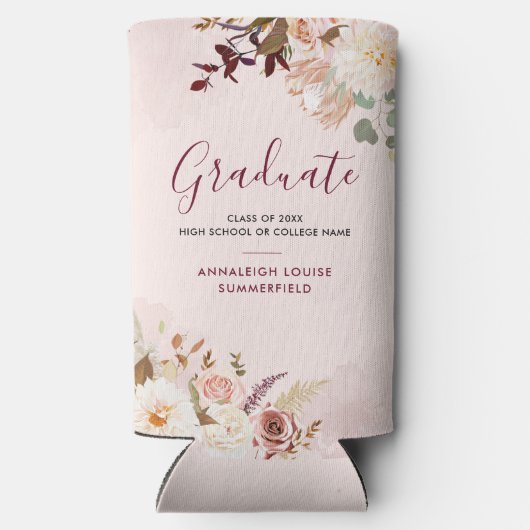 Floral Afstuderen 2024 Script gepersonaliseerde pa Seltzer Blikjeskoeler (Achterkant)