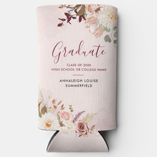 Floral Afstuderen 2024 Script gepersonaliseerde pa Seltzer Blikjeskoeler (Voorkant)