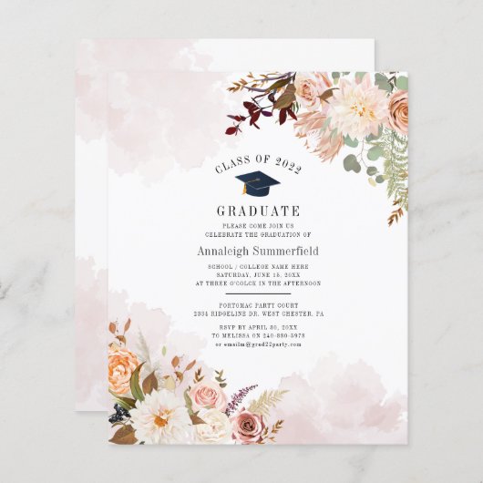 Floral Afstuderen 2025 Uitnodiging (Voorkant / Achterkant)