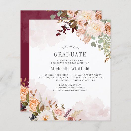 Floral Afstuderen 2025 Uitnodiging (Voorkant / Achterkant)