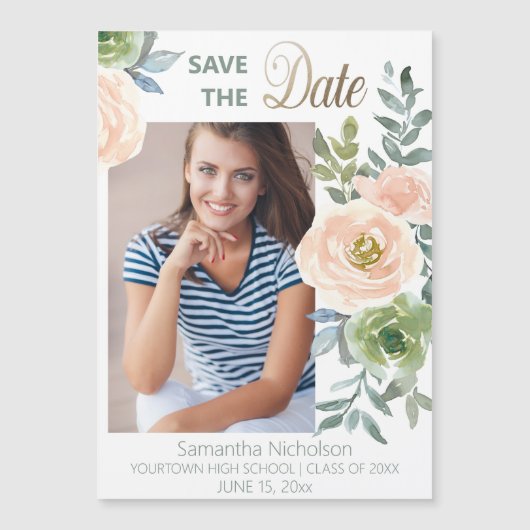 Floral Afstuderen Aankondiging Opslagdatum Foto (Voorkant)