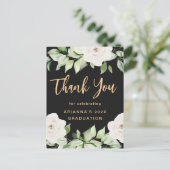 Floral Afstuderen Bedankt Script Zwart Briefkaart (Staand voorkant)