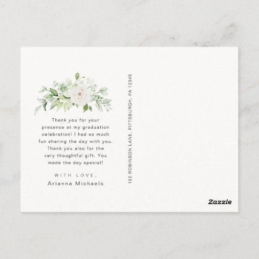 Floral Afstuderen Bedankt Script Zwart Briefkaart (Achterkant)
