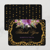 Floral Afstuderen Dank je gouden Confetti Aankondiging (Voorkant / Achterkant)