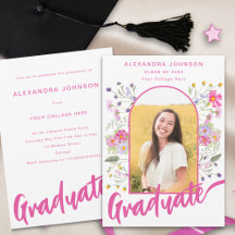 Floral Afstuderen Foto Roze Script Afstudeerfeest