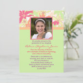 Floral Afstuderen Foto Uitnodiging (Staand voorkant)