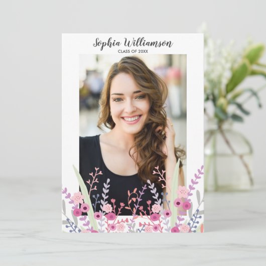  Floral Afstuderen Fotogradatie Partij Kaart (Staand voorkant)