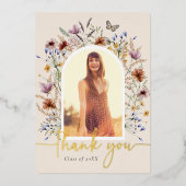 Floral Afstuderen Hartelijk dank Folie Uitnodiging (Voorkant)