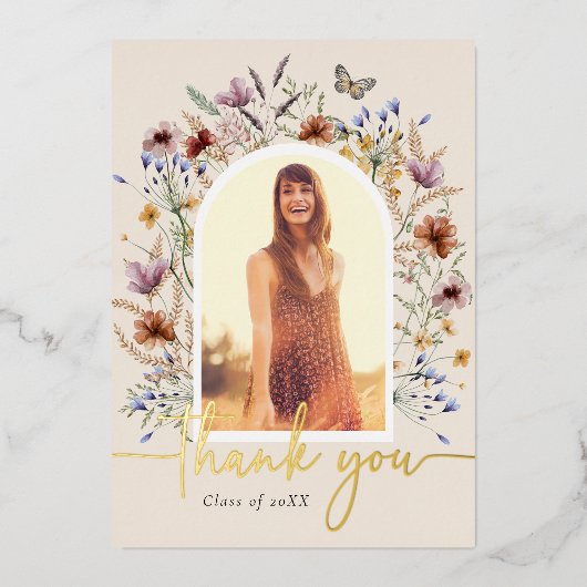 Floral Afstuderen Hartelijk dank Folie Uitnodiging (Voorkant)