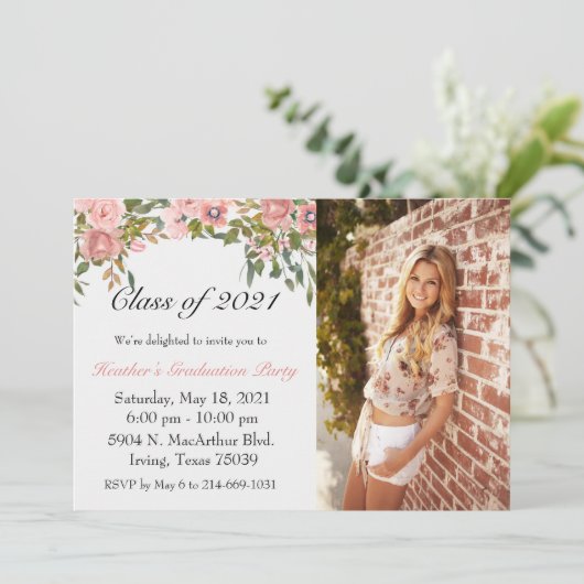 Floral Afstuderen Kaart (Staand voorkant)