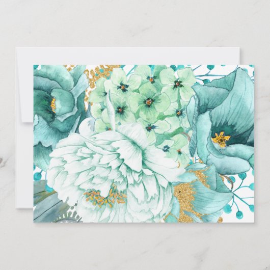Floral Afstuderen Mint en Gold Waterverf Foto Aankondiging (Achterkant)