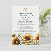 Floral Afstuderen Nurse Zonnebloemen Typografie Kaart (Staand voorkant)