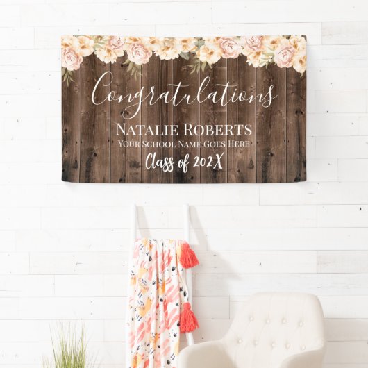  Floral Afstuderen Rustic Barn Wood Spandoek (Insitu)
