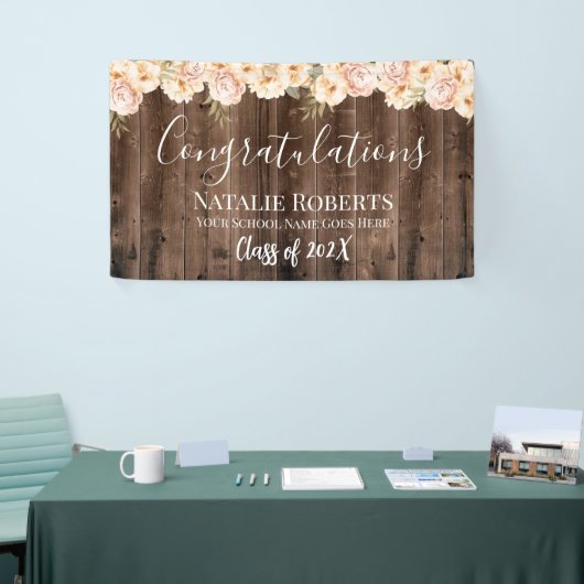 Floral Afstuderen Rustic Barn Wood Spandoek (Beurs)