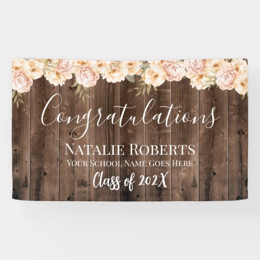 Floral Afstuderen Rustic Barn Wood Spandoek (Horizontaal)