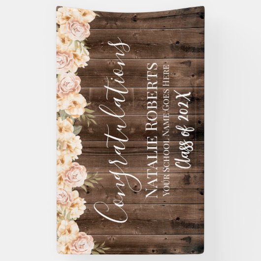  Floral Afstuderen Rustic Barn Wood Spandoek (Verticaal)
