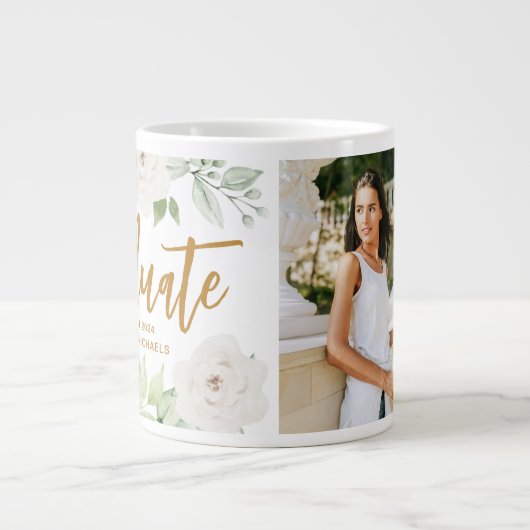  Floral Afstuderen Script Class Year Foto Grote Koffiekop (Voorkant)