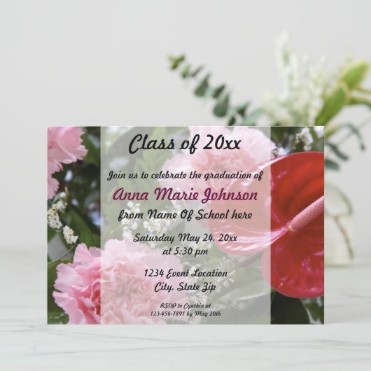 Floral Afstuderen Uitnodiging (Staand voorkant)