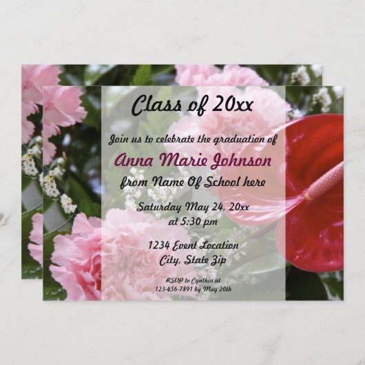 Floral Afstuderen Uitnodiging (Voorkant / Achterkant)