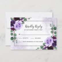 Floral Airy Paarse en Zilveren Bruiloft RSVP Kaart