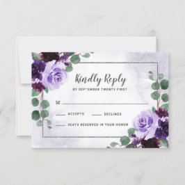 Floral Airy Paarse en Zilveren Bruiloft RSVP Kaart