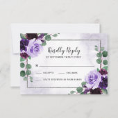 Floral Airy Paarse en Zilveren Bruiloft RSVP Kaart (Voorkant)