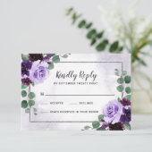 Floral Airy Paarse en Zilveren Bruiloft RSVP Kaart (Staand voorkant)