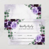 Floral Airy Paarse en Zilveren Bruiloft RSVP Kaart (Voorkant / Achterkant)