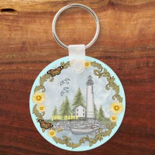Floral Alabama Lighthouse aangepaste sleutelhanger