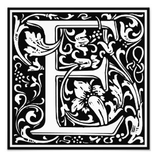 Floral alfabet Monogram Letter E Foto afdrukken