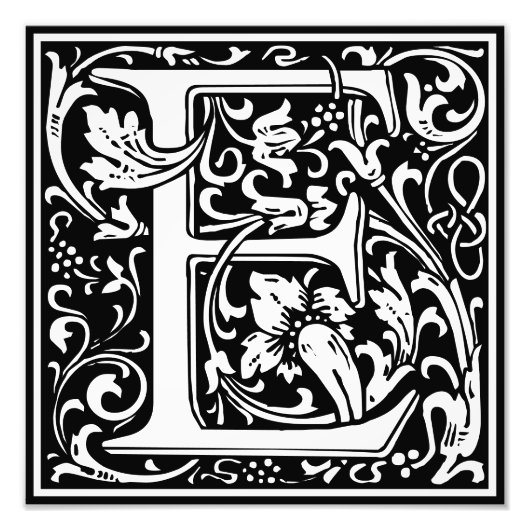 Floral alfabet Monogram Letter E Foto afdrukken (Voorkant)