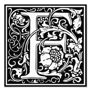 Floral alfabet Monogram Letter F Foto afdrukken