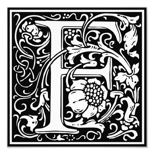 Floral alfabet Monogram Letter F Foto afdrukken (Voorkant)