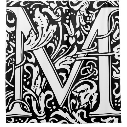 Floral alfabet monogram letter M Classic Douchegordijn (Voorkant)