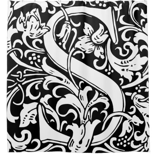 Floral alfabet monogram letter S Classic Douchegordijn (Voorkant)