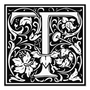 Floral alfabet Monogram Letter T Foto afdrukken