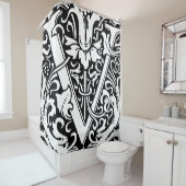 Floral alfabet monogram letter v klassiek douchegordijn (In situ)