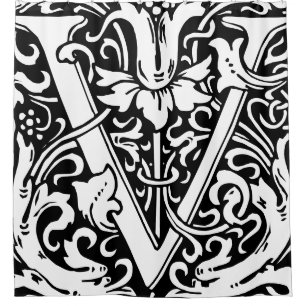 Floral alfabet monogram letter v klassiek douchegordijn